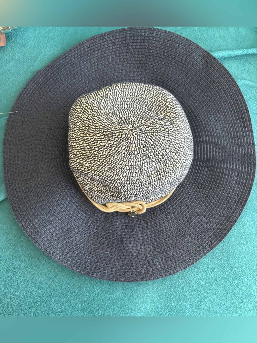Women’s Navy and Cream Rope-Trim Wide Brim Sun Hat